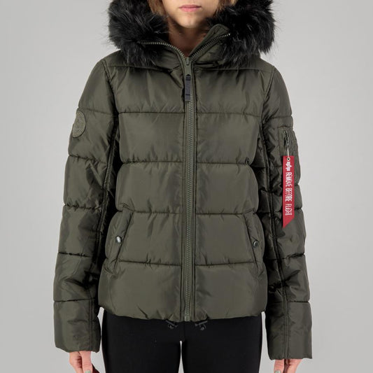 Hooded Puffer Alpha Woman - dark olive