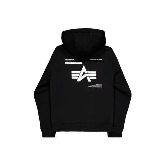 Label Zip Back Print Hoodie - black