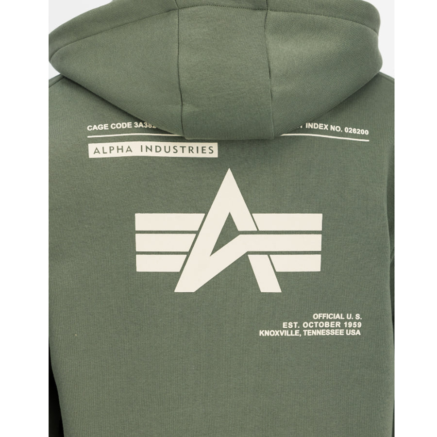 Label Zip Back Print Hoodie - dark olive