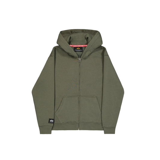 Label Zip Back Print Hoodie - dark olive
