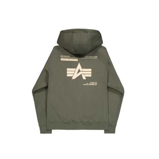 Label Zip Back Print Hoodie - dark olive