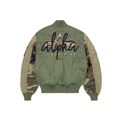 MA-1 Camo Back Embroidery Bomber Jacket - sage green