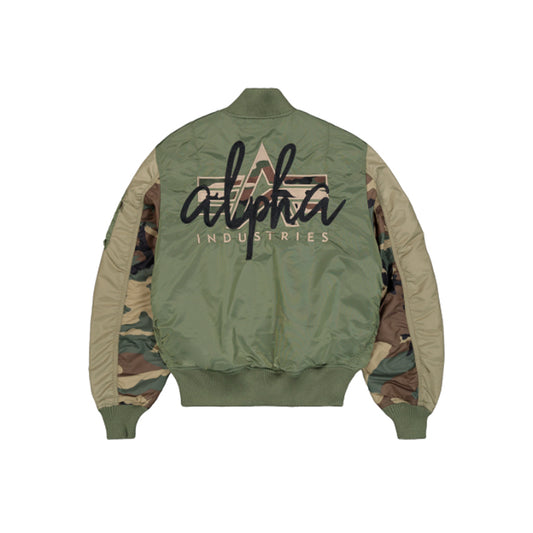 MA-1 Camo Back Embroidery Bomber Jacket - sage green
