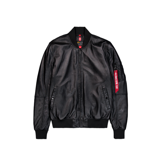 MA-1 Leather Bomber Jacket - black
