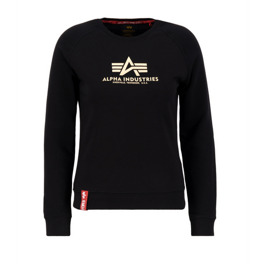 New Basic Sweater Woman Foil Print - black/metal gold