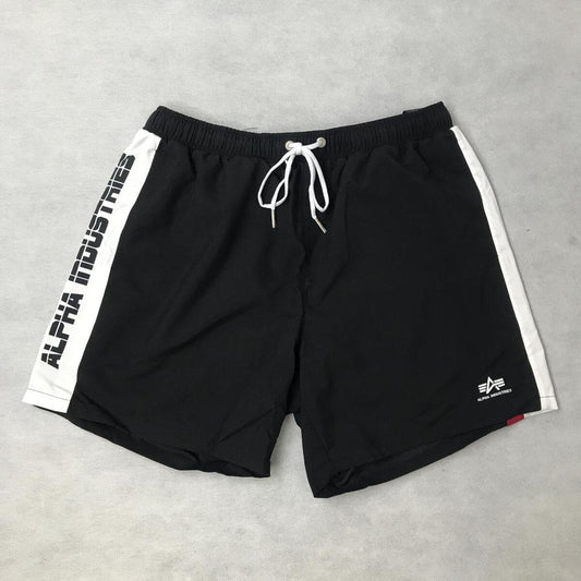 Printed Stripe Swim Short - black/white