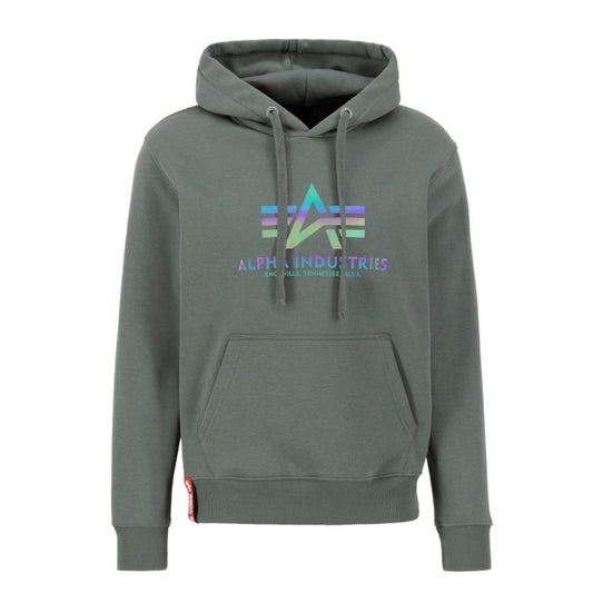 Basic Hoody Rainbow Reflective Print - vintage green
