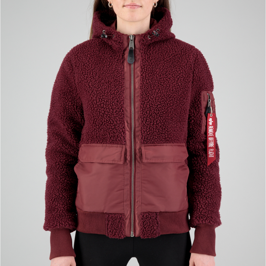 Zip Hood Teddy Woman - burgundy