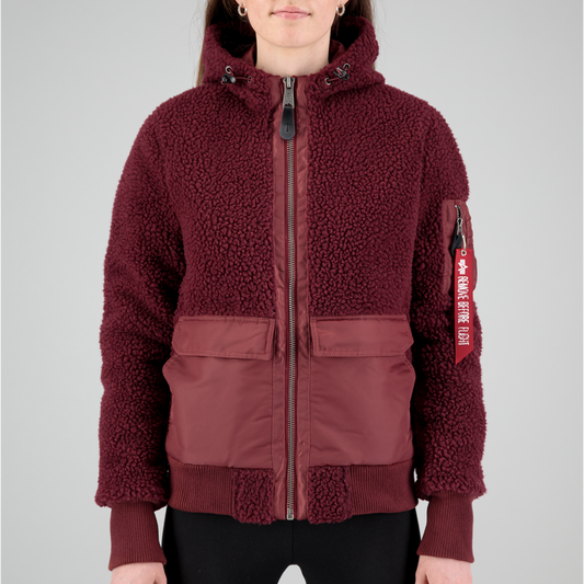 Zip Hood Teddy Woman - burgundy
